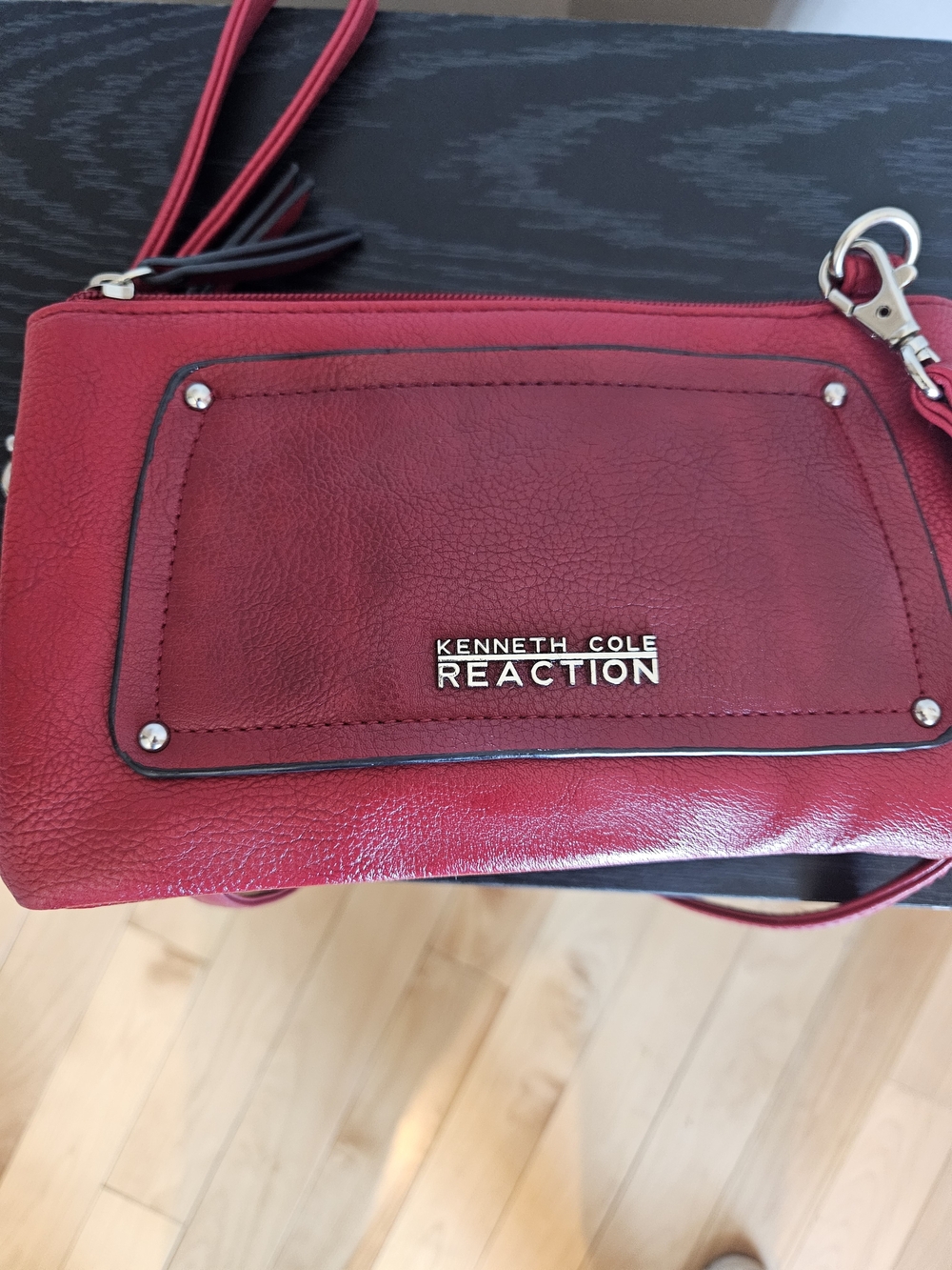 Kenneth Cole Reaction Red Faux Leather Wristlet Crossbody with Front Pocket